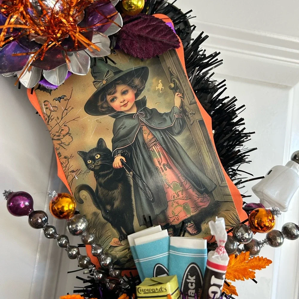 Vintage Repurposed Halloween Festive Holiday Wreath